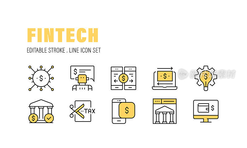 Fintech, Blockhain, ?nnovation, Money, Digital Money Icons